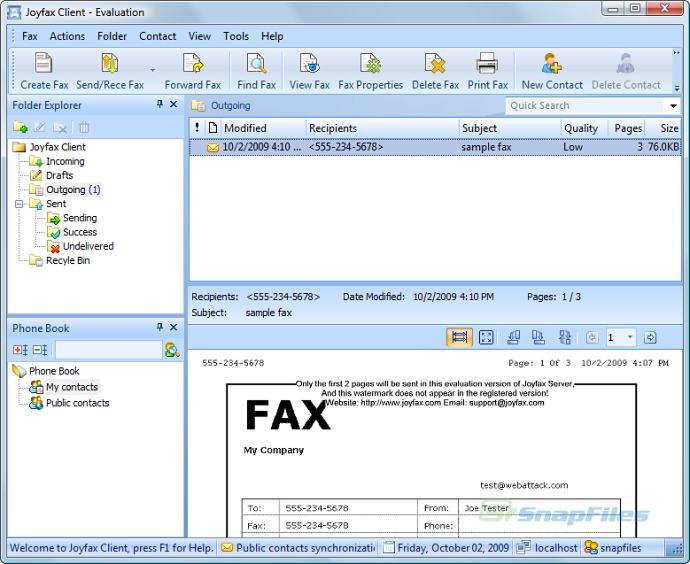 screen capture of Joyfax Server