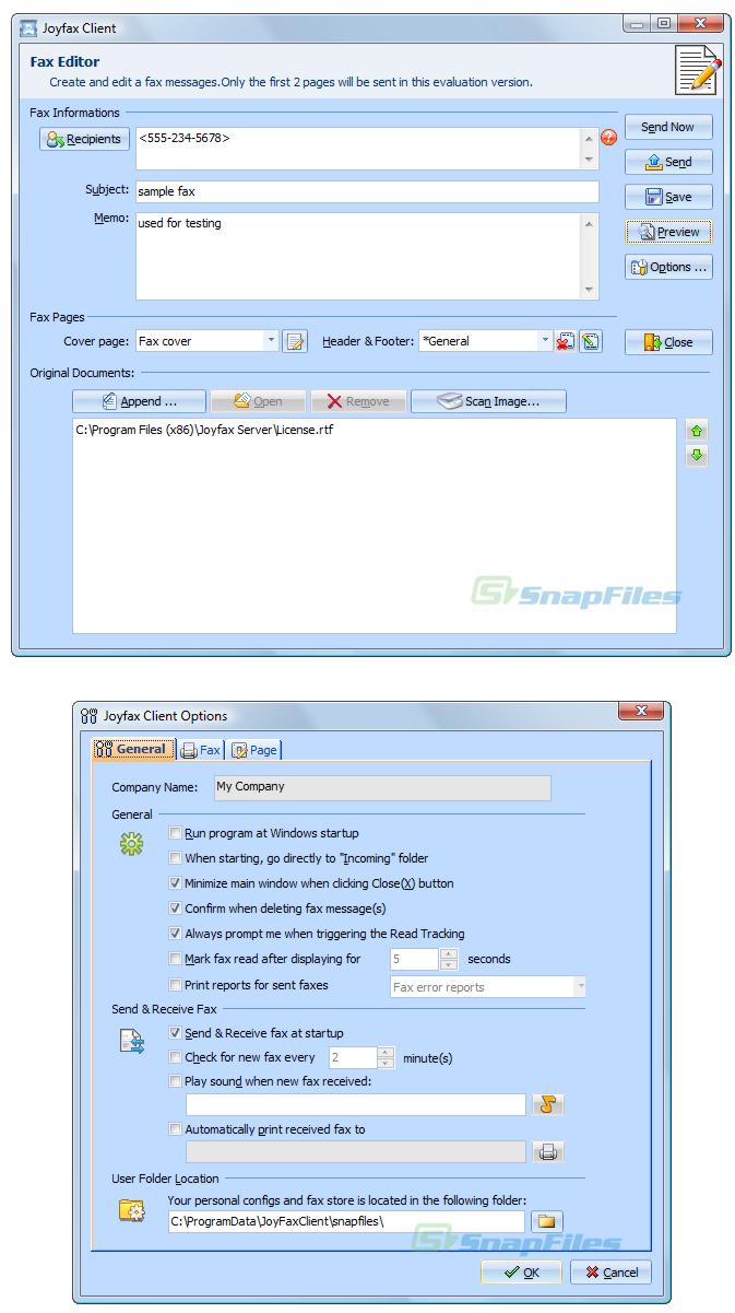 screenshot of Joyfax Server
