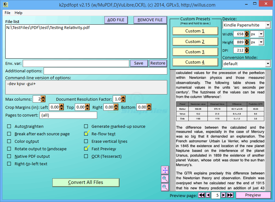 screen capture of K2pdfopt