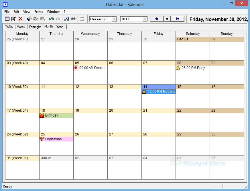 screen capture of UK`s Kalender