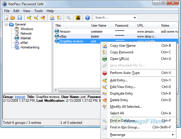 screen capture of KeePass (Classic Edition)