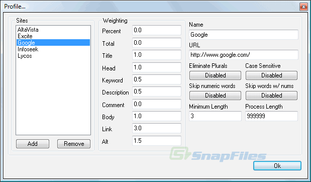 screenshot of AnalogX Keyword Extractor