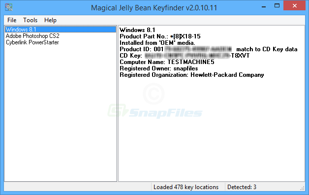 screen capture of Magical Jelly Bean Keyfinder
