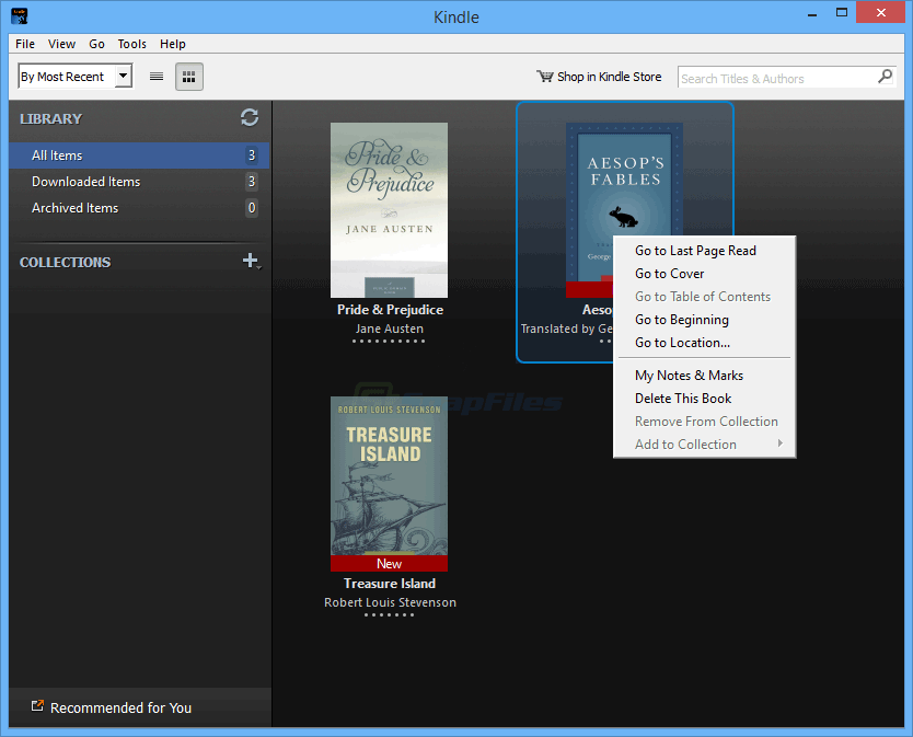screen capture of Kindle for PC