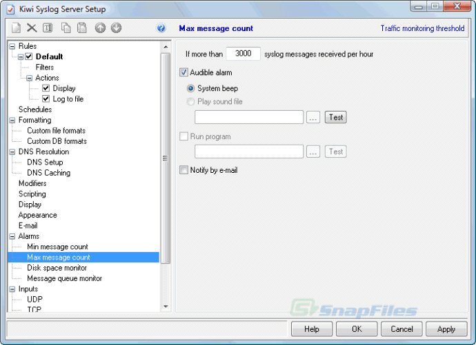 screenshot of SolarWinds Kiwi Syslog Server