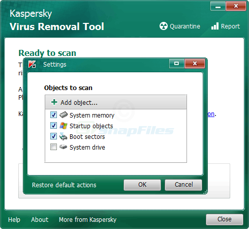 screenshot of Kaspersky Virus Removal Tool
