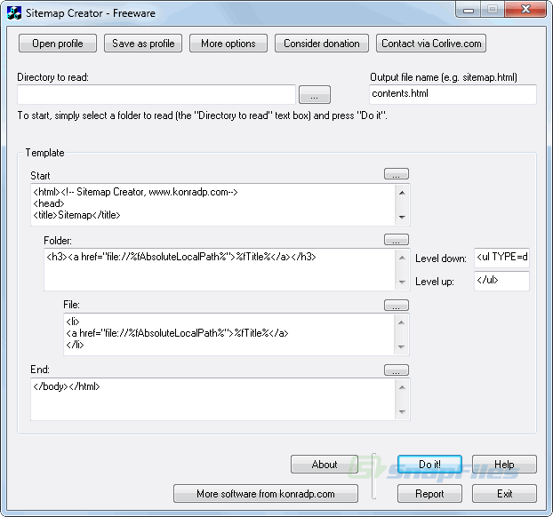 screen capture of Sitemap Creator