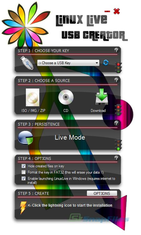 screen capture of LiLi USB Creator (Linux Live)