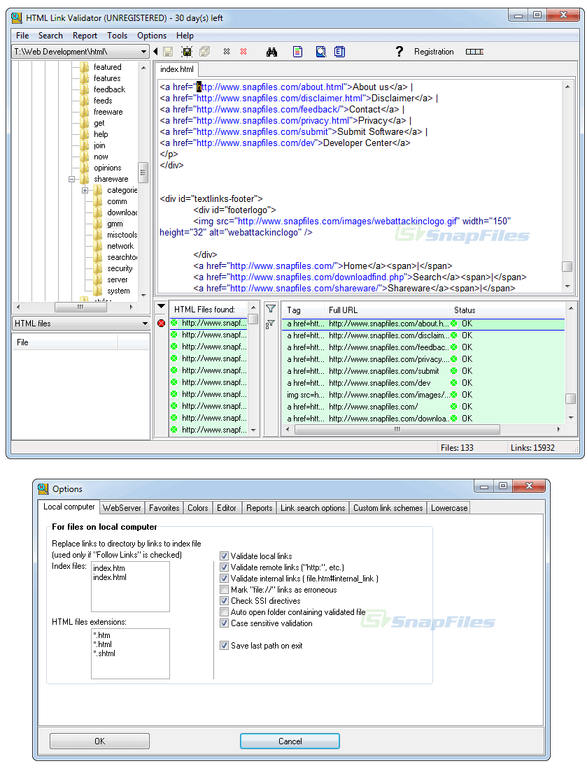 screenshot of HTML Link Validator