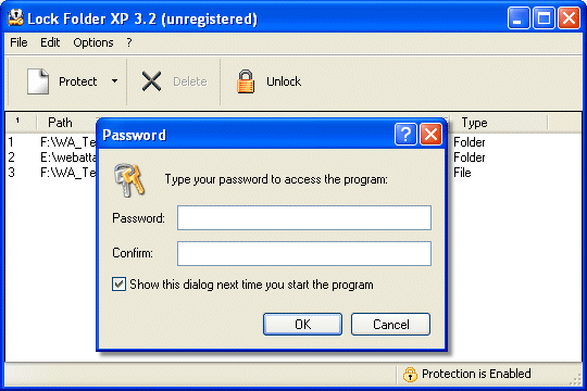 screen capture of Lock Folder XP