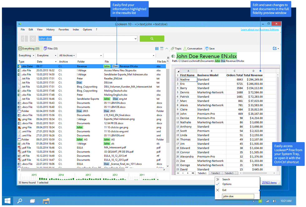 screen capture of Lookeen Desktop Search