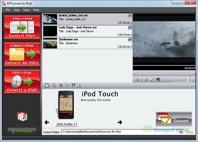 screen capture of M2Convert for iPod