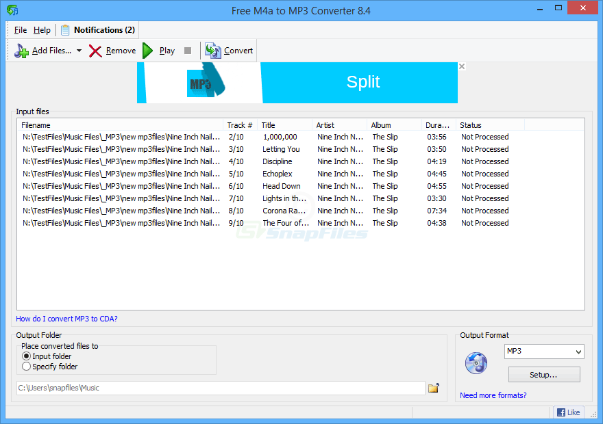 screen capture of Free M4a to MP3 Converter