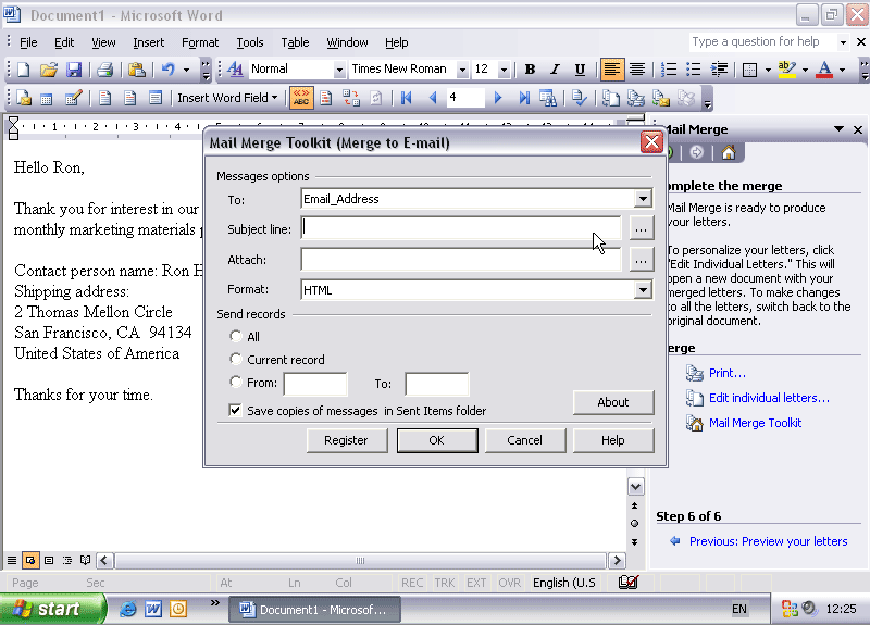 screen capture of Mail Merge Toolkit