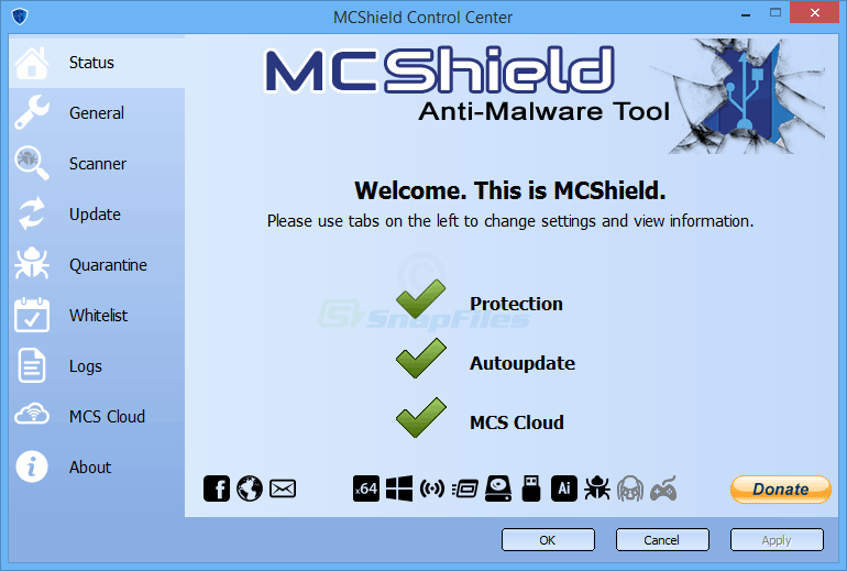 screen capture of MCShield