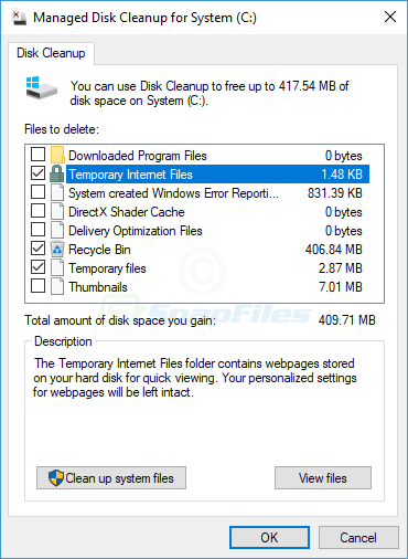 screen capture of Managed Disk Cleanup