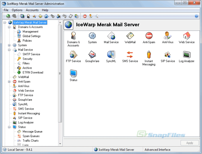 screen capture of IceWarp MERAK Mail Server