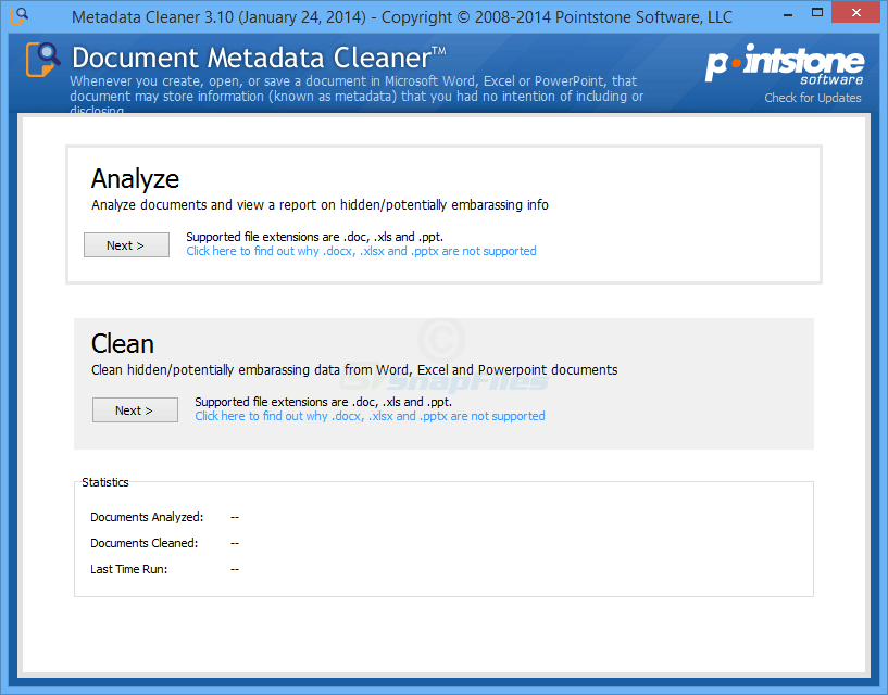 screen capture of Document Metadata Cleaner