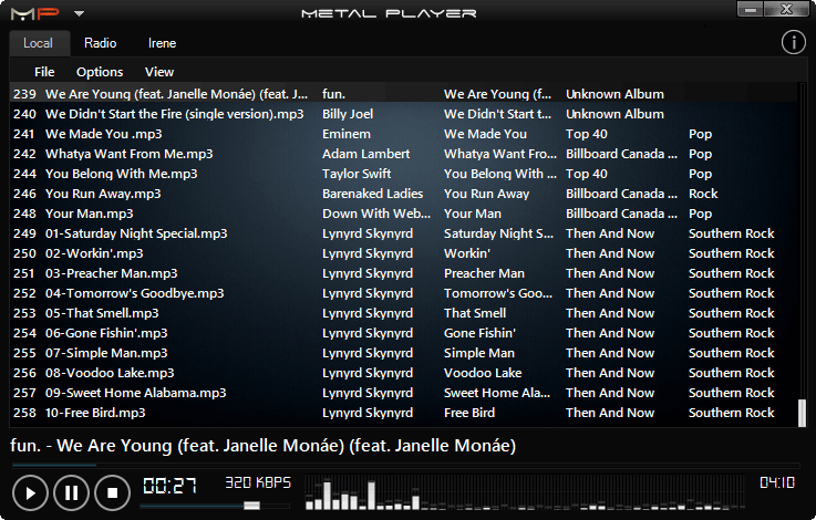 screen capture of Metal Player