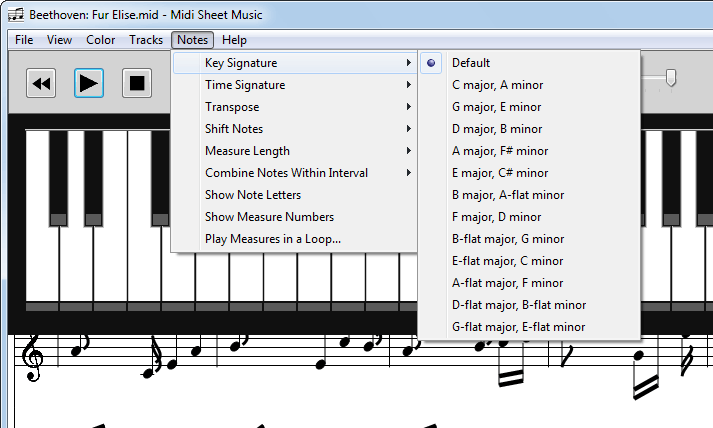screenshot of Midi Sheet Music