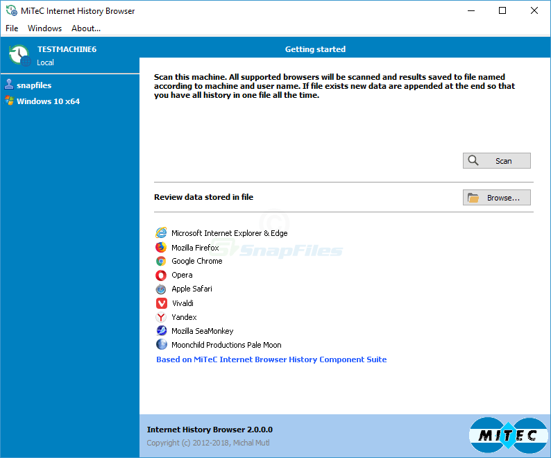 screen capture of MiTeC Internet History Browser