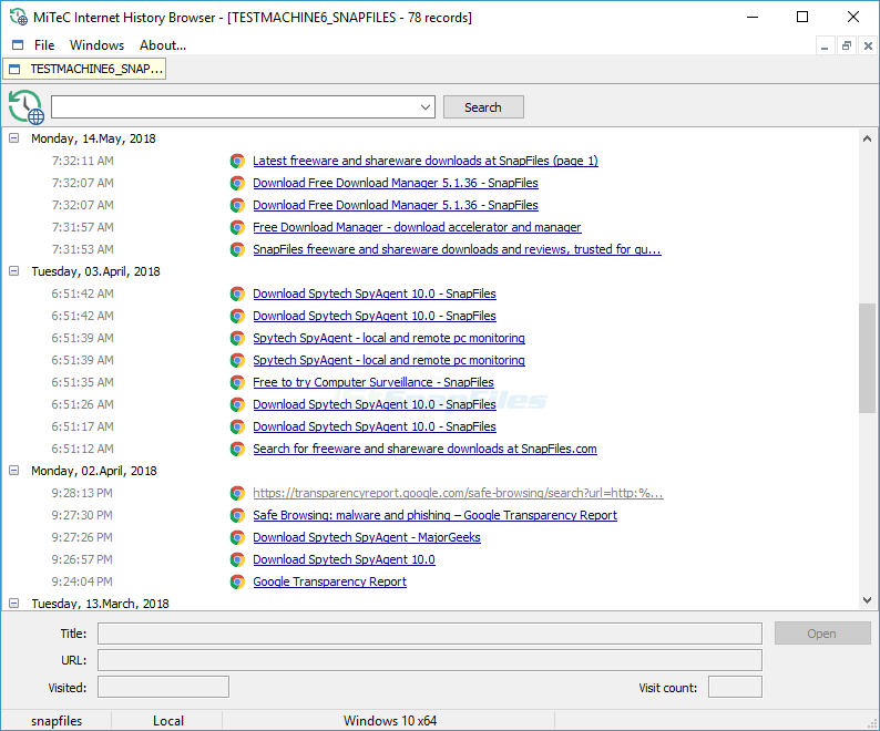 screenshot of MiTeC Internet History Browser