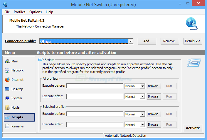 screenshot of Mobile Net Switch
