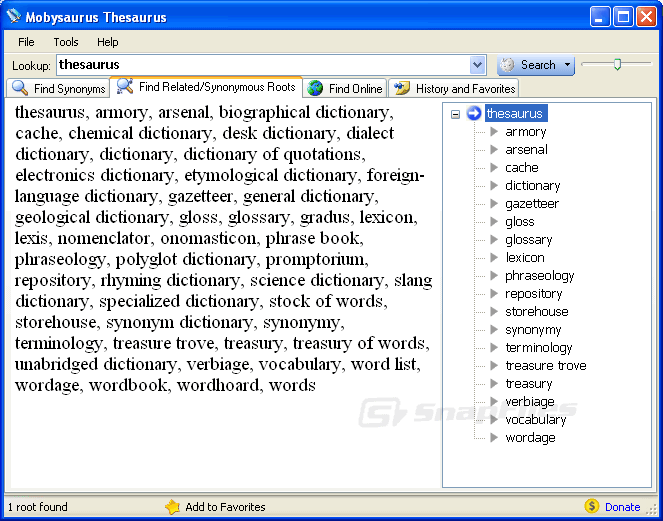 screenshot of Mobysaurus Thesaurus