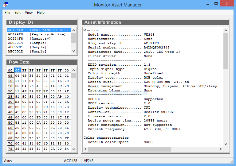 screen capture of Monitor Asset Manager