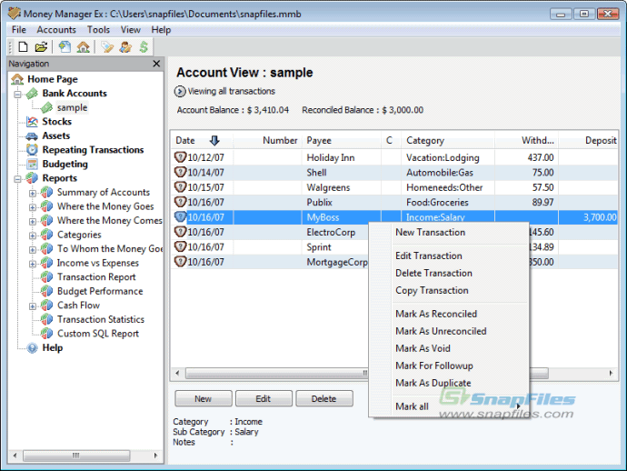 screen capture of Money Manager Ex