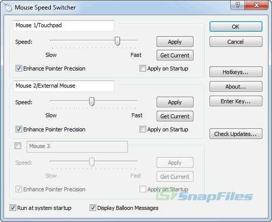 screen capture of Mouse Speed Switcher