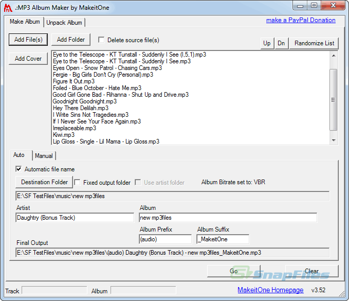 screen capture of MakeitOne MP3 Album Maker