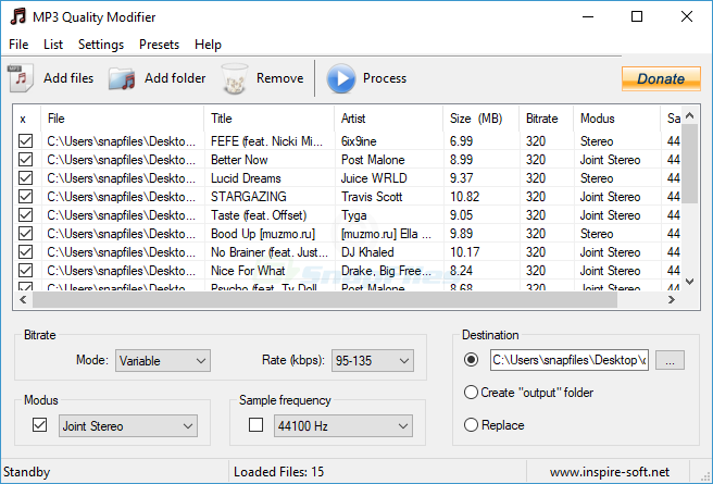 screen capture of MP3 Quality Modifier