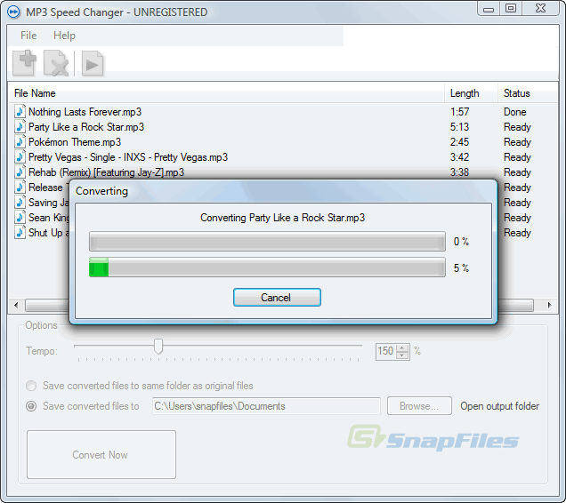 screenshot of MP3 Speed Changer