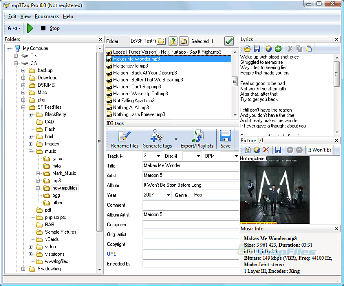 screen capture of mp3Tag Pro