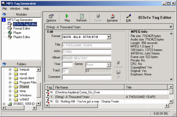 screen capture of MP3-Tag Generator