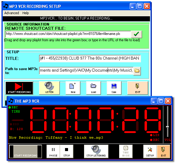 screen capture of MP3 VCR