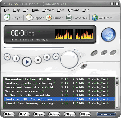 screen capture of MP3 WAV Studio