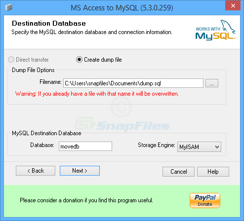screenshot of BullZip MS Access to MySQL