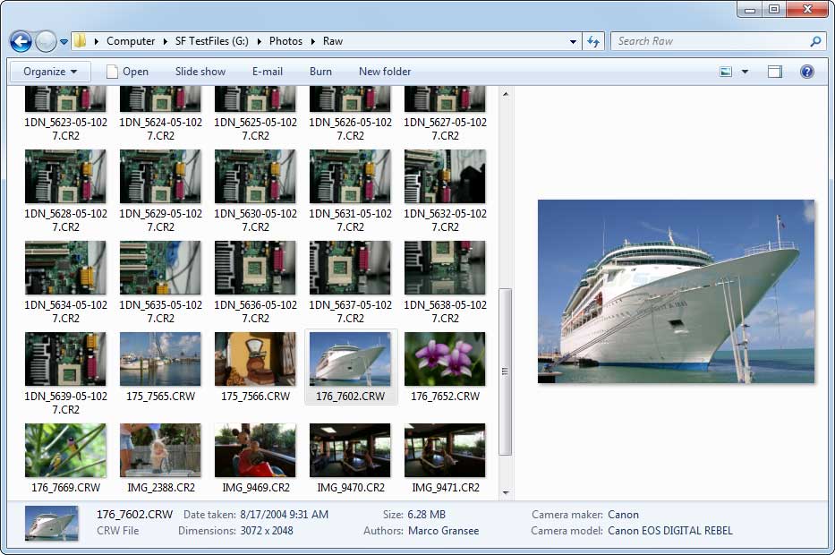 screenshot of Microsoft Camera Codec Pack