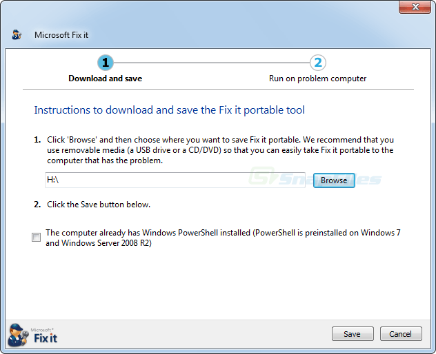 screenshot of Microsoft Fix It Portable