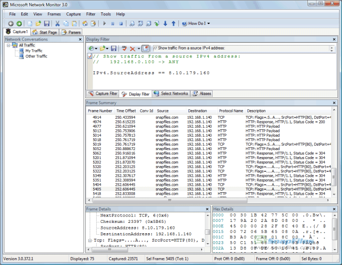 screen capture of Microsoft Network Monitor 3