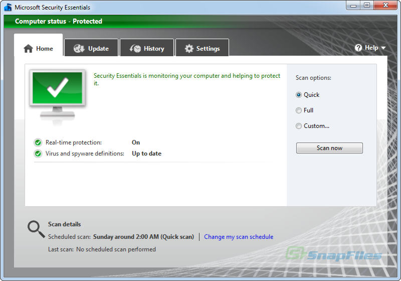 screen capture of Microsoft Security Essentials