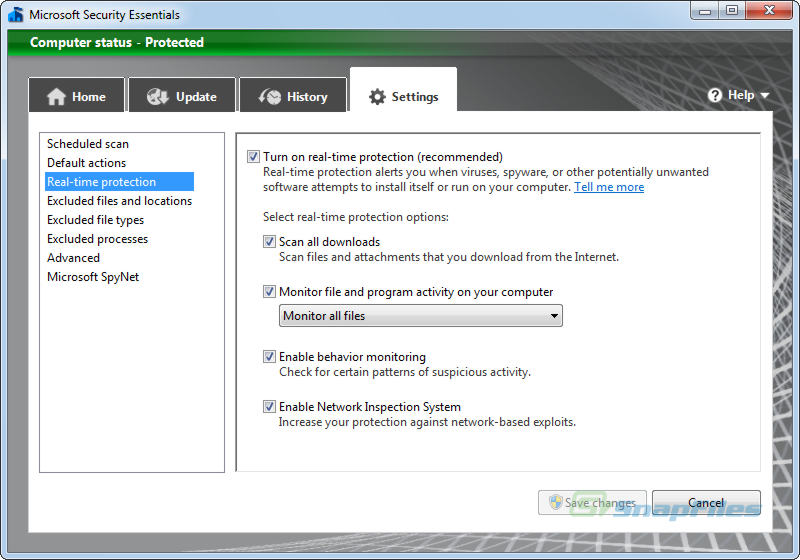 screenshot of Microsoft Security Essentials