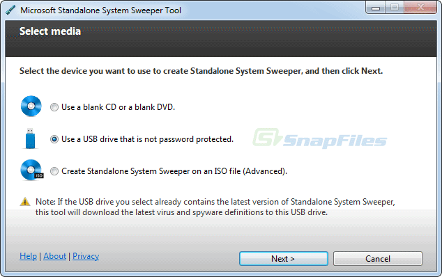 screen capture of Microsoft Standalone System Sweeper