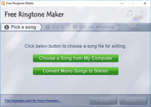 screen capture of MuseTips Free MP3 Ringtone Maker