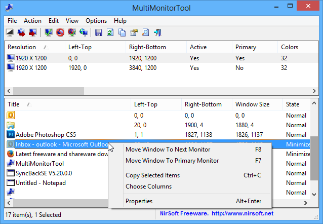 screenshot of MultiMonitorTool
