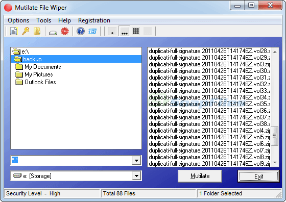 screen capture of Mutilate File Wiper
