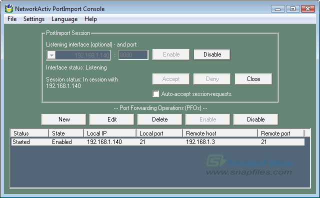 screen capture of NetworkActiv PortImport