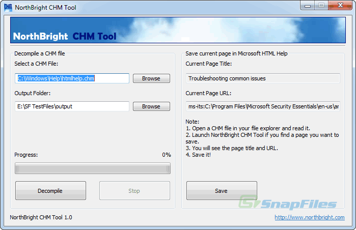 screen capture of NorthBright CHM Tool